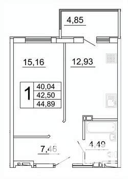1-к квартира, строящийся дом, 45м2, 19/27 этаж