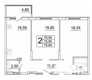 2-к квартира, строящийся дом, 76м2, 2/27 этаж