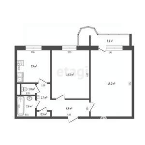 2-к квартира, вторичка, 54м2, 2/10 этаж