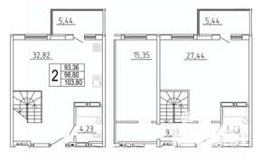 2-к квартира, строящийся дом, 104м2, 26/27 этаж
