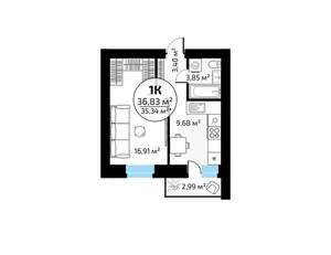 1-к квартира, вторичка, 37м2, 13/18 этаж