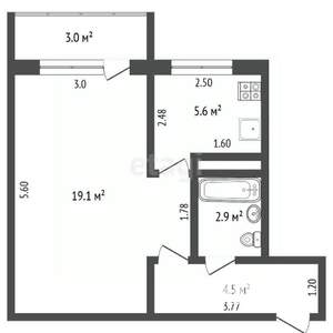 1-к квартира, вторичка, 32м2, 2/5 этаж