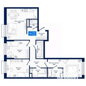 3-к квартира, вторичка, 92м2, 8/19 этаж