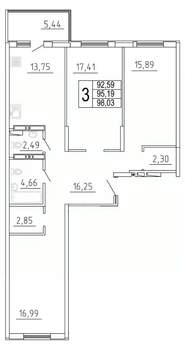 3-к квартира, строящийся дом, 98м2, 2/27 этаж