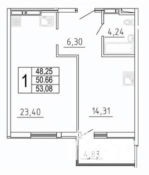1-к квартира, строящийся дом, 53м2, 13/27 этаж