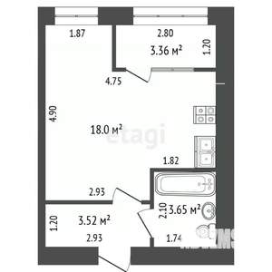 Студия квартира, вторичка, 28м2, 9/9 этаж