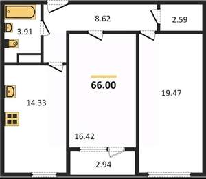 2-к квартира, вторичка, 66м2, 17/25 этаж