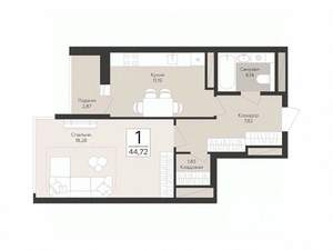 1-к квартира, вторичка, 45м2, 3/17 этаж