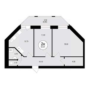 2-к квартира, вторичка, 64м2, 8/8 этаж