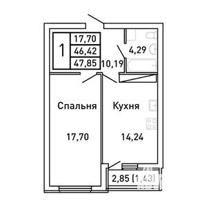 1-к квартира, вторичка, 48м2, 3/25 этаж