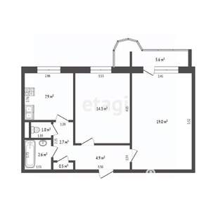 2-к квартира, вторичка, 54м2, 2/10 этаж