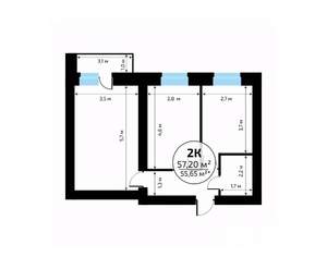 2-к квартира, вторичка, 57м2, 11/18 этаж