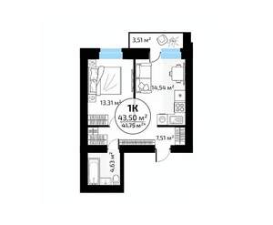 1-к квартира, вторичка, 44м2, 11/18 этаж