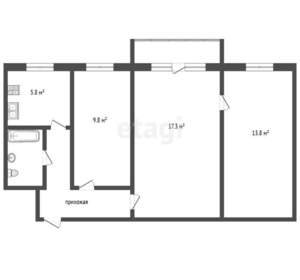 3-к квартира, вторичка, 56м2, 2/5 этаж