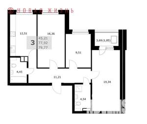 3-к квартира, вторичка, 80м2, 2/24 этаж