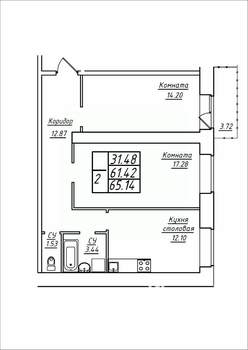 2-к квартира, строящийся дом, 65м2, 5/17 этаж