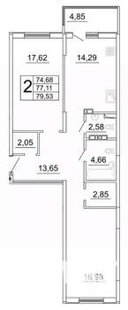 2-к квартира, строящийся дом, 80м2, 19/27 этаж