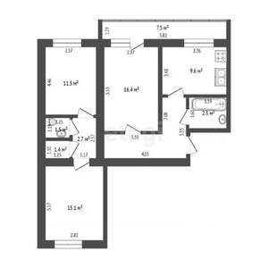 3-к квартира, вторичка, 68м2, 4/16 этаж