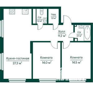 3-к квартира, строящийся дом, 71м2, 15/29 этаж