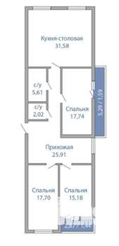 3-к квартира, вторичка, 119м2, 17/26 этаж