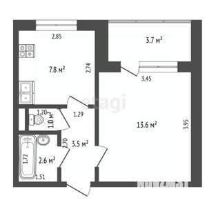 1-к квартира, вторичка, 29м2, 9/9 этаж