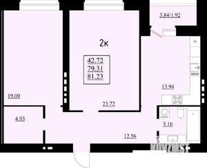 2-к квартира, строящийся дом, 81м2, 4/8 этаж