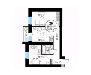 2-к квартира, вторичка, 58м2, 10/18 этаж