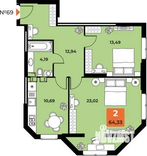 2-к квартира, вторичка, 64м2, 8/23 этаж