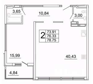 2-к квартира, строящийся дом, 79м2, 23/27 этаж