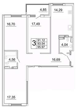 3-к квартира, строящийся дом, 96м2, 5/27 этаж