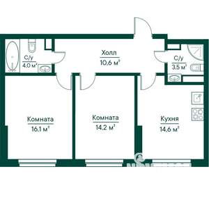 2-к квартира, строящийся дом, 63м2, 10/29 этаж