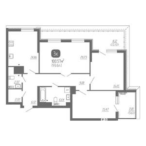 3-к квартира, вторичка, 101м2, 22/22 этаж