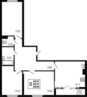 3-к квартира, строящийся дом, 95м2, 18/21 этаж