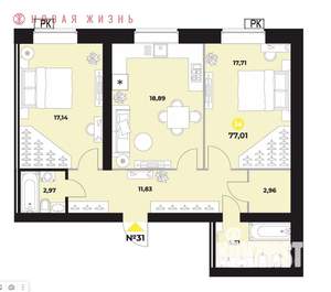 3-к квартира, вторичка, 78м2, 6/16 этаж