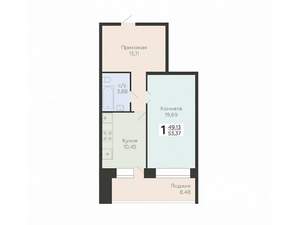 1-к квартира, вторичка, 53м2, 7/12 этаж