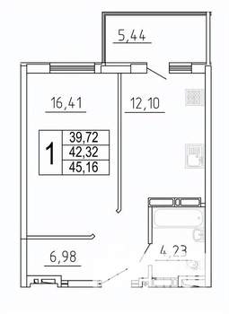 1-к квартира, вторичка, 45м2, 17/27 этаж