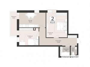 2-к квартира, вторичка, 63м2, 2/17 этаж