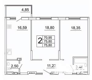 2-к квартира, вторичка, 76м2, 22/27 этаж