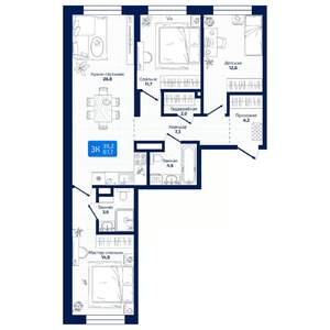 3-к квартира, вторичка, 88м2, 3/19 этаж