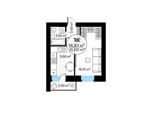 1-к квартира, вторичка, 37м2, 2/18 этаж