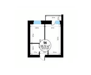 1-к квартира, вторичка, 39м2, 15/18 этаж