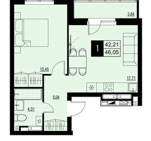1-к квартира, вторичка, 44м2, 13/18 этаж