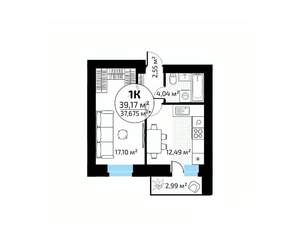 1-к квартира, вторичка, 39м2, 15/18 этаж
