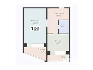 1-к квартира, вторичка, 53м2, 9/12 этаж