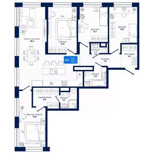 4-к квартира, вторичка, 116м2, 17/19 этаж