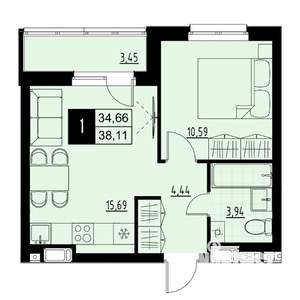 1-к квартира, вторичка, 36м2, 1/18 этаж