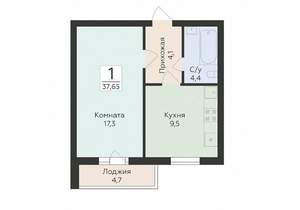 1-к квартира, строящийся дом, 38м2, 3/16 этаж