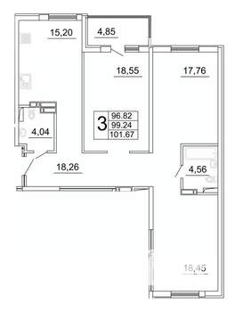 3-к квартира, строящийся дом, 102м2, 4/27 этаж