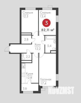 3-к квартира, вторичка, 82м2, 3/19 этаж