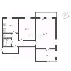 3-к квартира, вторичка, 58м2, 8/9 этаж